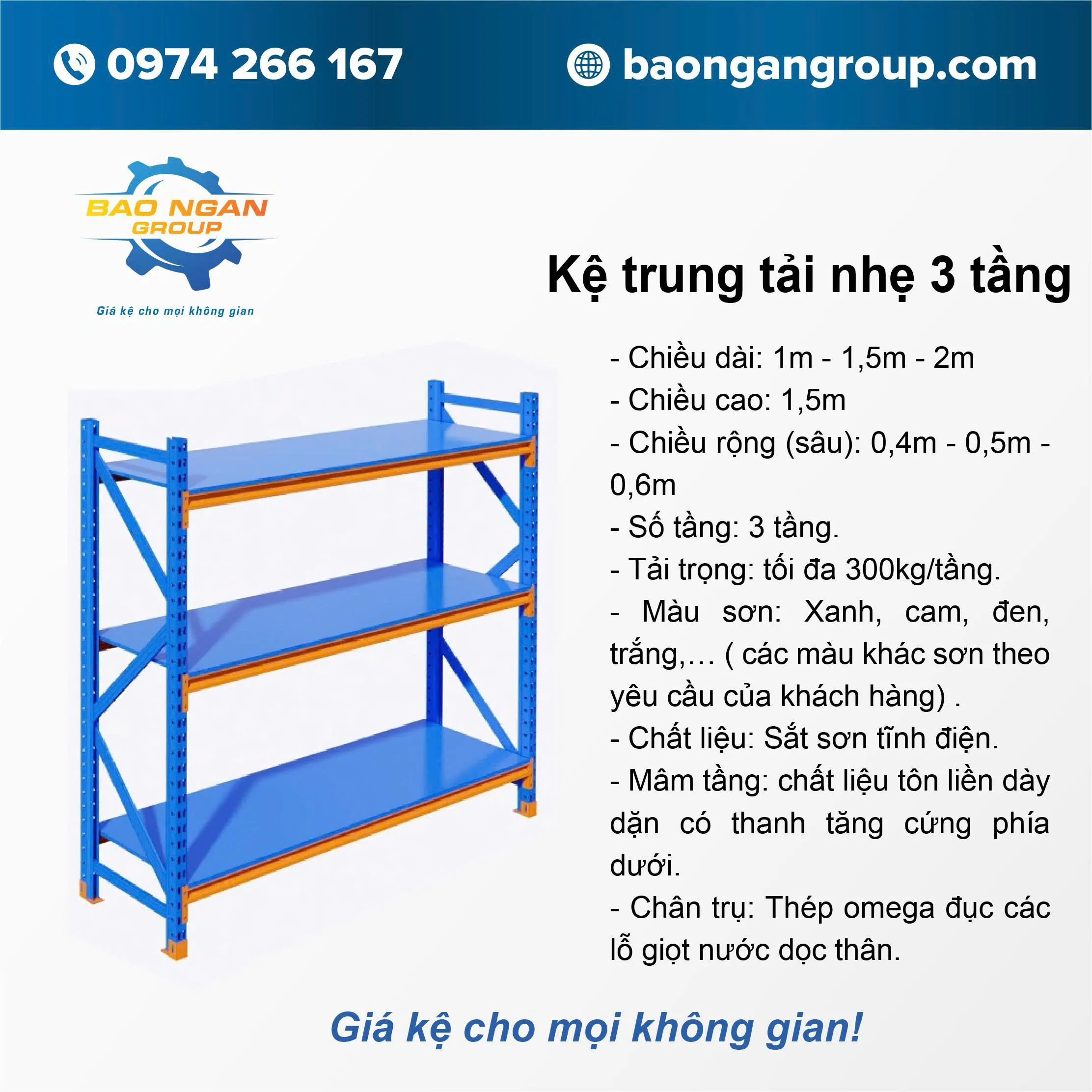 Kệ trung tải nhẹ 3 tầng