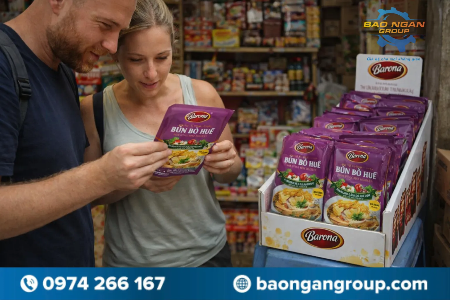 Kệ trưng bày gói gia vị chế biến sẵn - sốt gia vị Barona