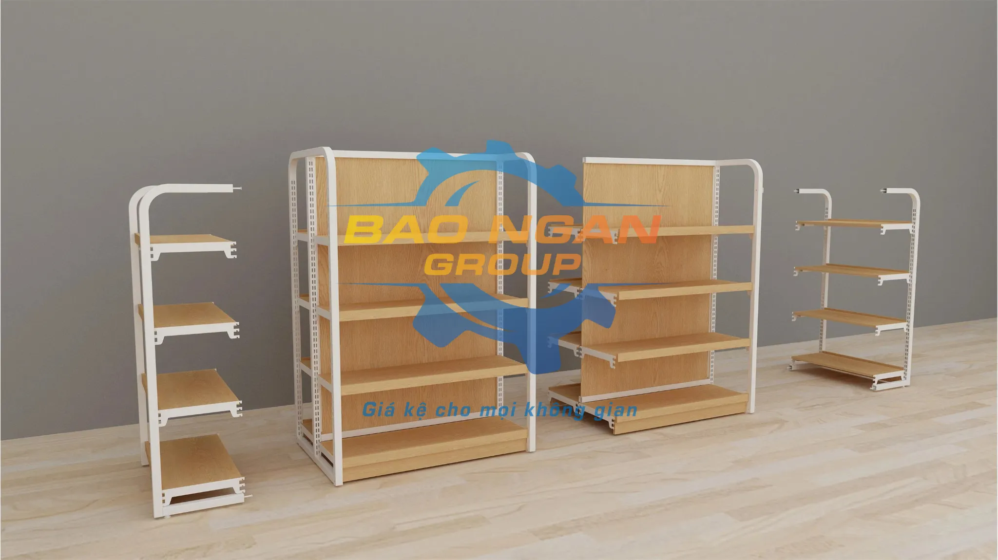 Kệ gỗ siêu thị 2 ngăn