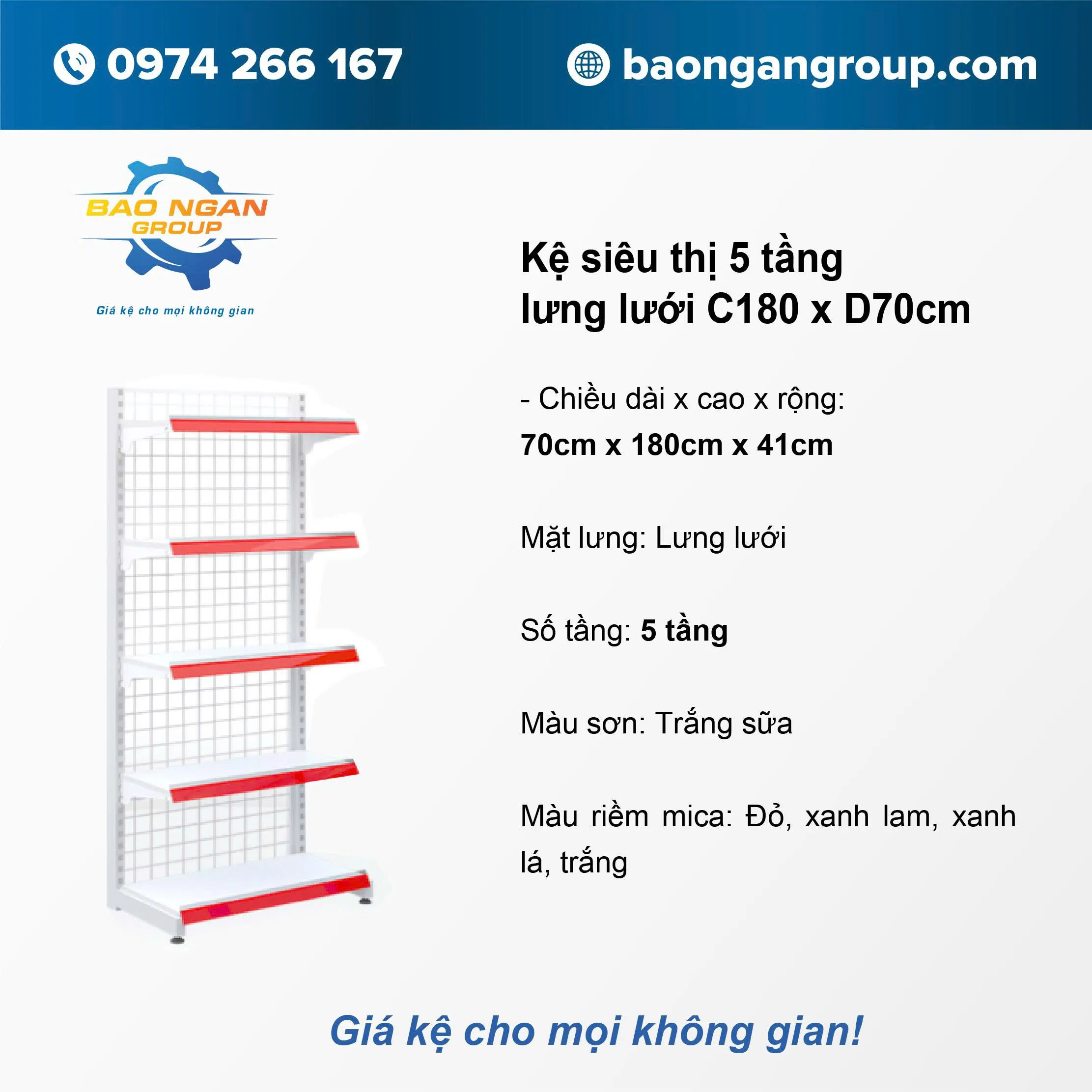 kệ đơn lưng lưới 5 tầng Cao 180cm Dài 70cm